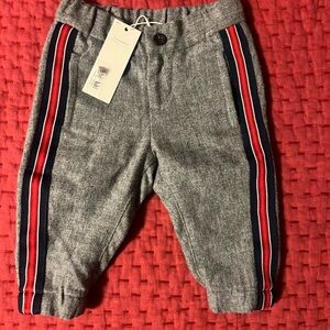 Janie and Jack Gray Formal Kids Pants with Red and Blue Stripes